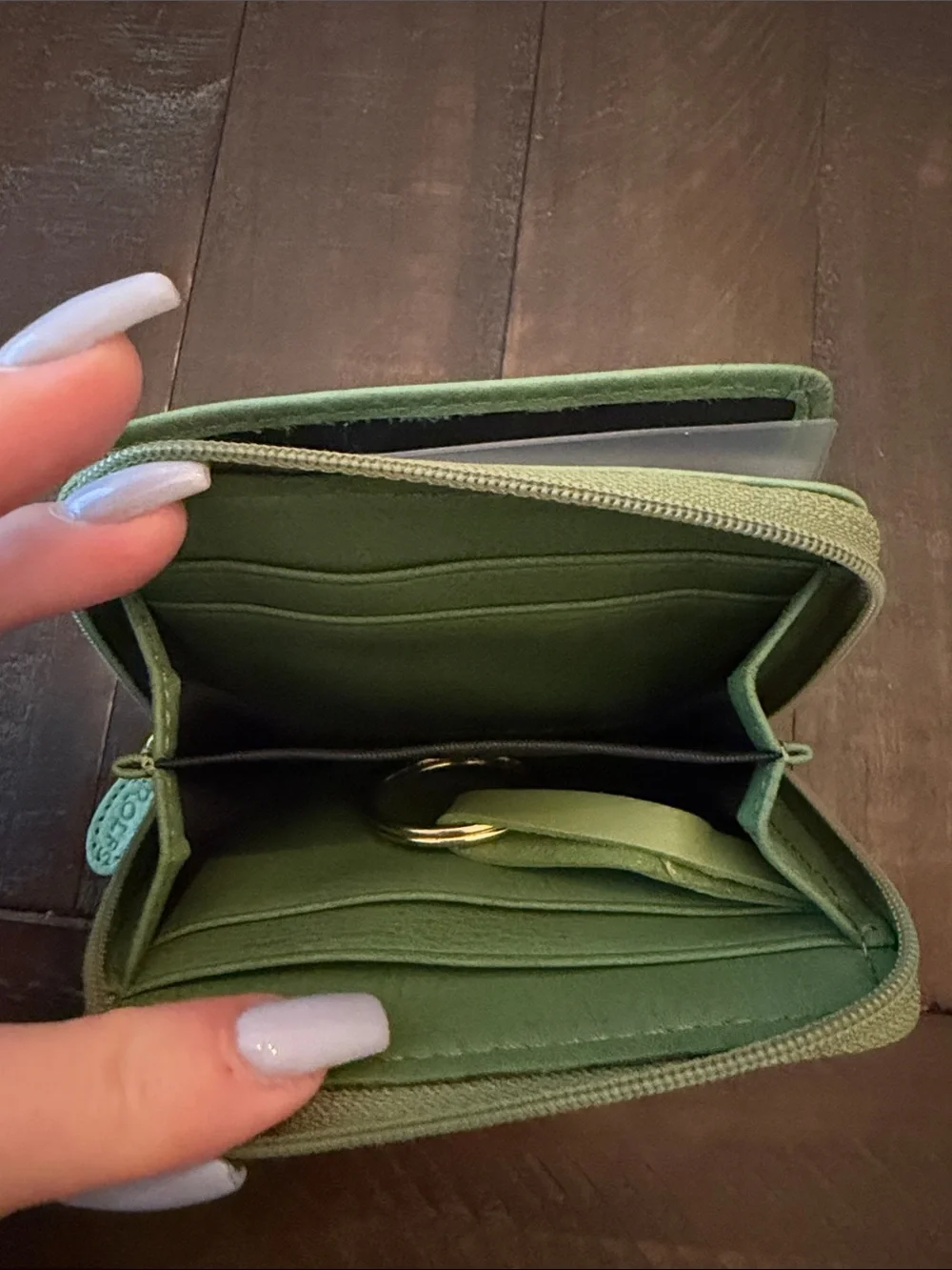 Rolfs Lazy Susan Kermit the frog Green Leather Zip Wallet with Gold Accent